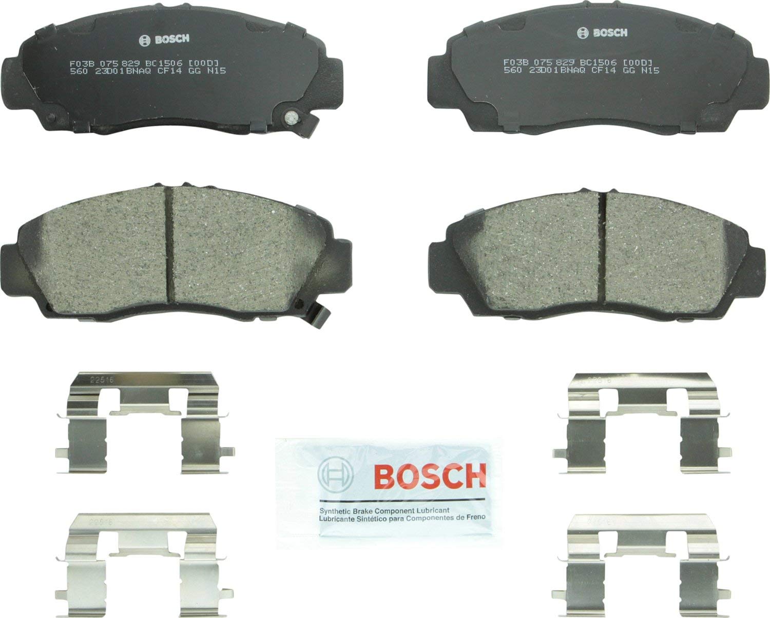 Bosch BC1506 QuietCast Premium Ceramic Disc Brake Pad Set For 2012-2014 Acura TSX and 2011-2012 Honda Accord; Front