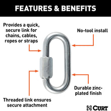 CURT 82933 Threaded Quick Link Trailer Safety Chain Hook Carabiner Clip, 3/8-Inch Diameter, 11,000 lbs Break Strength