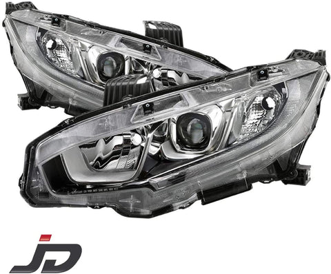 Jdragon Compatible with 16-18 Civic Sedan/Coupe Headlights Replacement Pair Set DX/EX-L/LX/EX