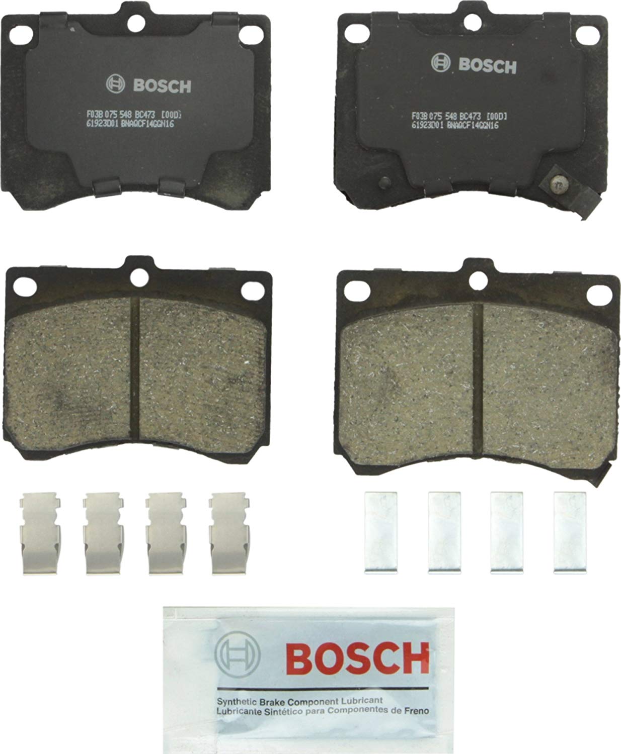 Bosch BC473 QuietCast Premium Ceramic Disc Brake Pad Set For Ford: 1991-2003 Escort; Mazda: 1992-1996 MX-3, 1990-1998 Protege; Mercury: 1991-1999 Tracer; Front