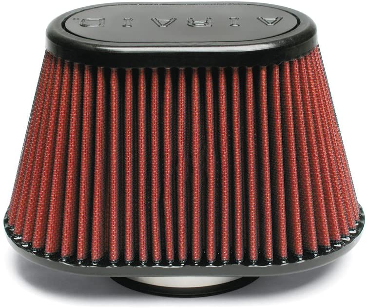 Airaid 721-440 Universal Clamp-On Air Filter: Oval Tapered; 3.5 in (89 mm) Flange ID; 5.25 in (133 mm) Height; 8.5 in x 5.25 in (216 mm x 133 mm) Base; 6 in x 3.75 in (152 mm x95 mm) Top