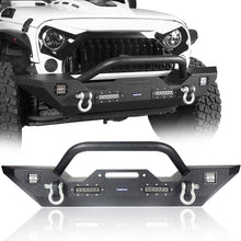 Hooke Road Front Bumper with Winch Plate & 4X LED Lights & D-Rings for 07-18 Jeep Wrangler JK & Unlimited