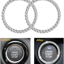 Earthland 2Pcs Crystal Rhinestone Ring for Car Decor, Auto Engine Start Stop Decoration Crystal Interior Ring Decal for Vehicle Ignition Button-Silvery