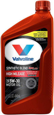 Valvoline High Mileage with MaxLife Technology SAE 5W-30 Synthetic Blend Motor Oil 1 QT