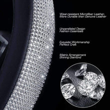 ESKONKE D Type Car Steering Wheel Cover for Ms. Aristocracy with Bling Matrix Diamond + Simple and Elegant Design + Soft and Durable Leather Universal 15" 38cm (A - D Shape)