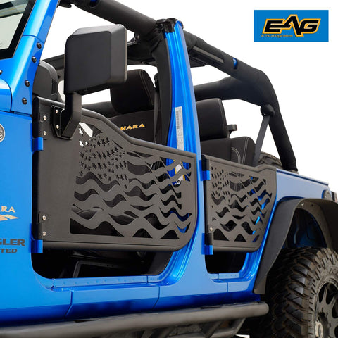 EAG US Flag 4 Tubular Door with Reflection Mirror Fit for 07-18 Jeep Wrangler JK 4 Door Only