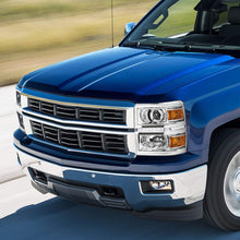 LED DRL Projector Headlight Assembly Compatible with Chevy Silverado 14-15 Headlamps with Chrome Housing Amber Corner