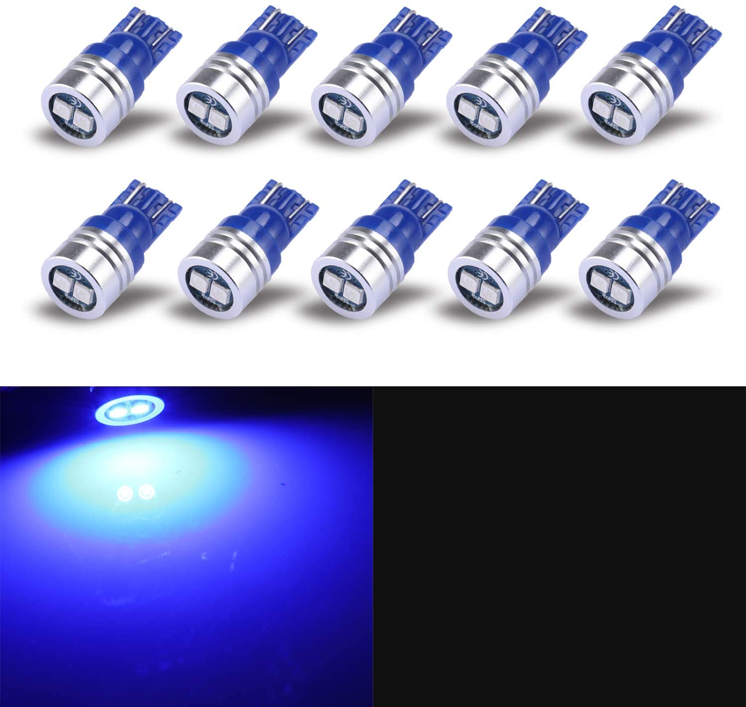 iBrightstar Extremely Bright 3030 Chipsets 168 175 194 2825 W5W T10 Wedge LED Bulbs For License Plate Interior Map Dome Trunk Lights, Blue