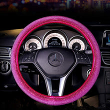 KAFEEK for Women Girls Diamond Leather Steering Wheel Cover with Bling Bling Crystal Rhinestones, Universal 15 inch Anti-Slip,Charm Red Diamond