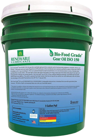 Renewable Lubricants ISO 150, Food Grade Gear Oil, 5 gal. Container Size - 87244