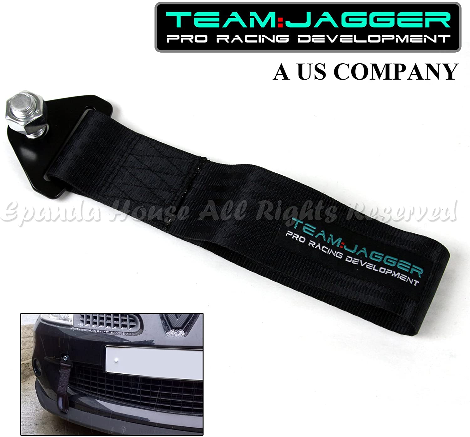 EpandaHouse Compatible with Jap Cars Only!JDM Predrilled Side Front Tow Towing Nylon Strap Bumper Grille Black