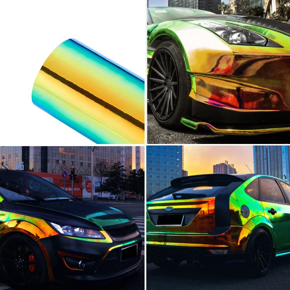 ATMOMO Metallic Color Chrome Mirror Vinyl Wrap Self Adhesive Film Decal Air Release Bubble and Air-Free 1.35Mx75CM