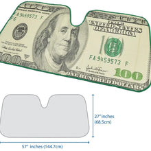 Hundred Dollar Bill Benjamin Franklin Front Windshield Sun Shade - Accordion Folding Auto Sunshade for Car Truck SUV - Blocks UV Rays Sun Visor Protector - Keeps Your Vehicle Cool - 58 x 28 Inch