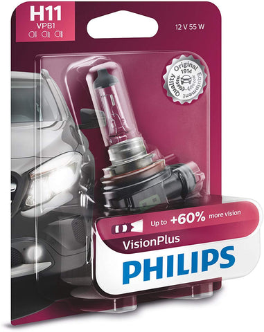 Philips 12362VPB1 H11 VisionPlus Upgrade Headlight Bulb with up to 60% More Vision, 1 Pack