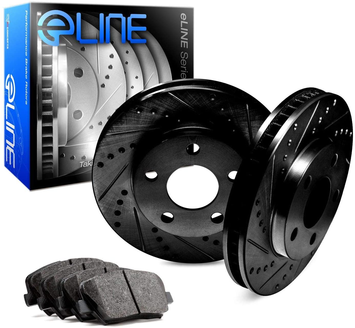 For 2014-2017 Nissan Rogue Rear Black Drill Slot Brake Rotors Kit + Ceramic Brake Pads