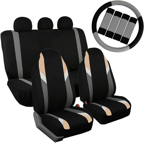 FH Group FB113113 Supreme Modernistic Seat Covers (Beige) Full Set with Gift – Universal Fir for Cars, Trucks & SUVs