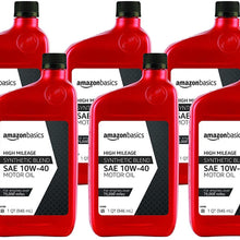 AmazonBasics High Mileage Motor Oil - Synthetic Blend - 10W-40 - 1 Quart-6 Pack