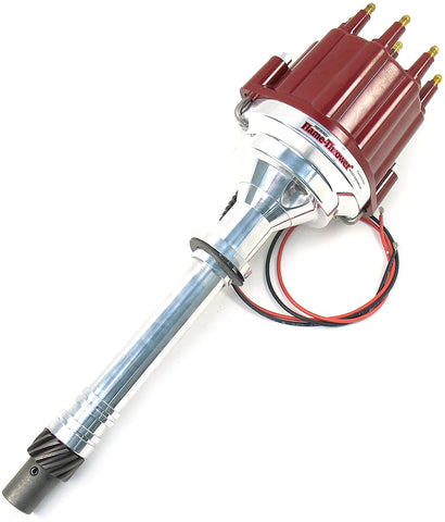 Pertronix D200811 Flame-Thrower Red Cap Male Plug and Play Red Cap Male Marine Billet Electronic Distributor with Ignitor II Technology with Red Cap Male for Chevrolet Small Block/Big Block