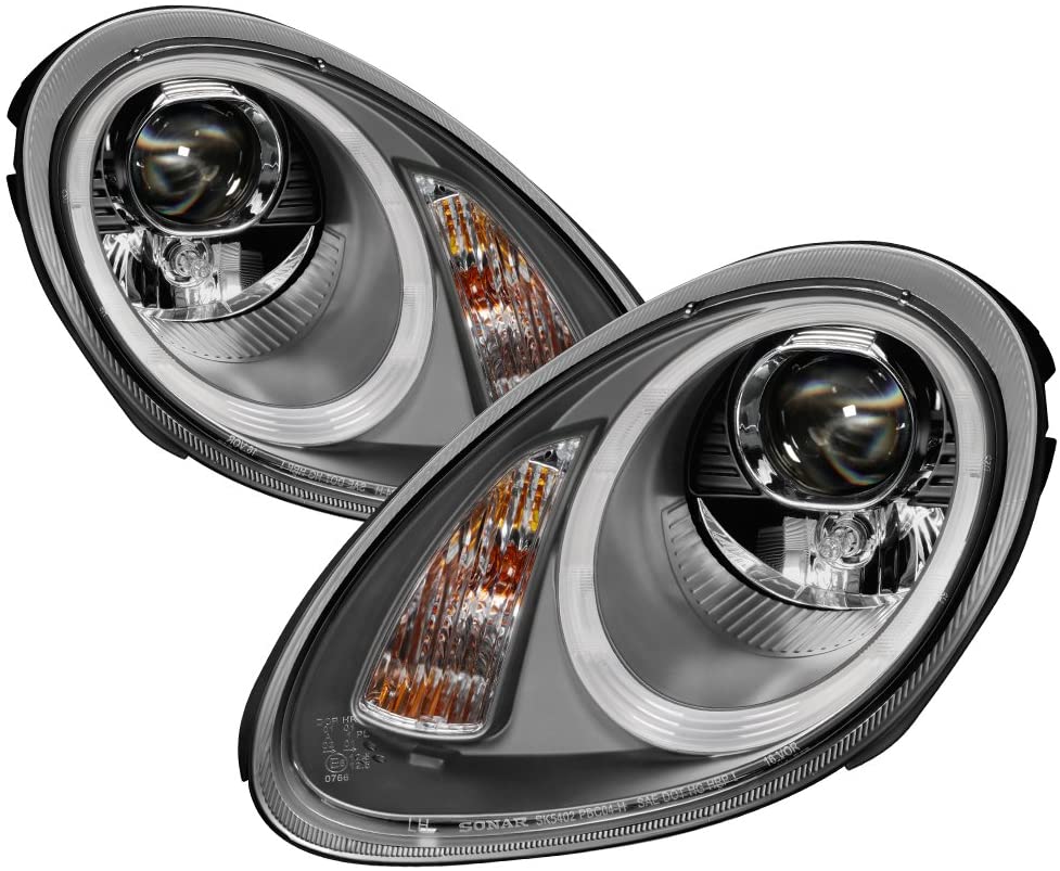 LED Tube DRL Headlights for Porsche Cayman Boxster 05-08 - Silver/Clear Lens