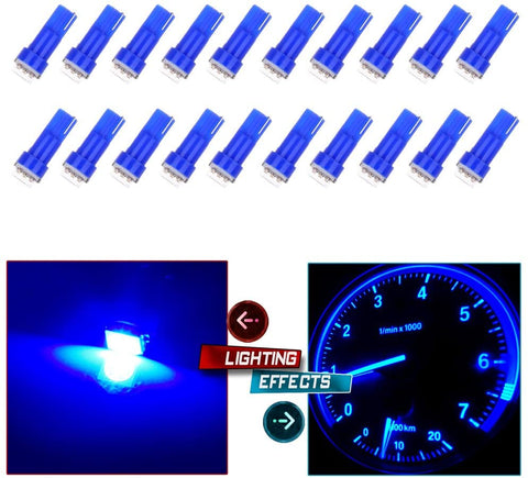 cciyu 20x Blue T5 Blue Dashboard Instrument Panel Instrument Speedometer Gauge Cluster 37 73 74 79 17 57 5050 1-SMD LED Light Bulb 12V (blue)
