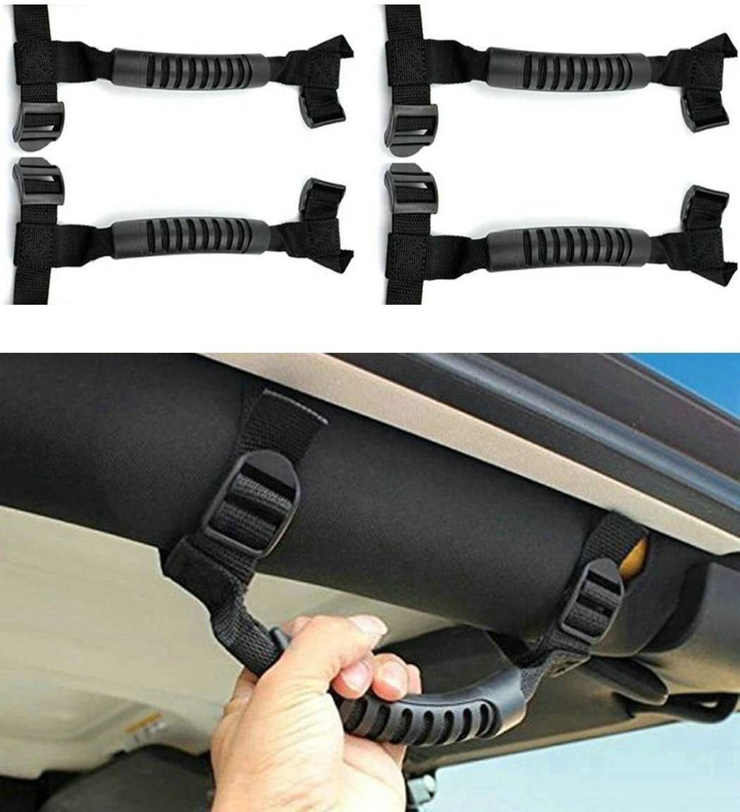 4 x Roll Bar Grab Handles Grip Handle for Jeep Wrangler YJ TJ JK JKU JL JLU Sports Sahara Freedom Rubicon X & Unlimited 1995-2020 （Roll Bar Black）
