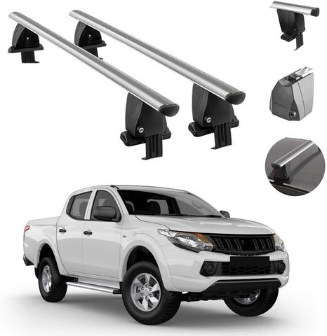Roof Rack Cross Bars Lockable Luggage Carrier Smooth Roof Cars | Fits Mitsubishi L200 Triton 2015-2021 Silver Aluminum Cargo Carrier Rooftop Bars | Automotive Exterior Accessories