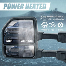 Pair Black Power Heated LED Turn Signal Light Side Rear View Towing Mirrors Replacement for Ford Super Duty 08-16