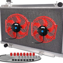 New High Performance Aluminum Radiator + 2 x 10" Red Cooling Fans Kit For Nissan Fairlady 350Z Z33 Manual MT 2003-2006 04 05 06
