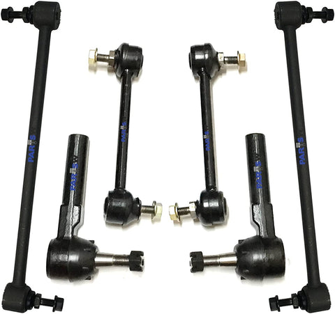 PartsW 6 Pc Suspension Kit for Buick Allure LaCrosse 2008-2009 Pontiac Grand Prix 2004-2008 Outer Tie Rod Ends, Front & Rear Sway Bar End Links