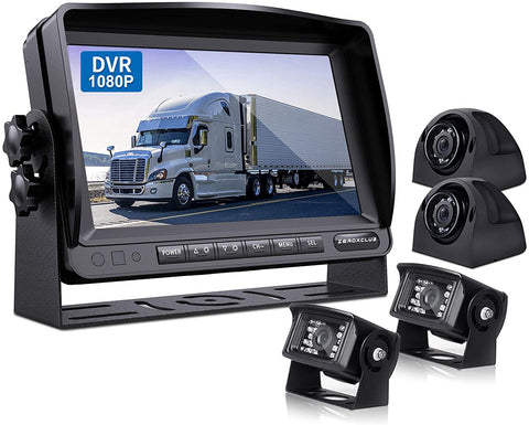 ZEROXCLUB Wired Backup Camera Kit with 9'' DVR Quad Split Monitor, 1080P FHD Rear Side View Camera, IP69 Waterproof + Parking Lines Reversing Cameras for Truck/Semi-Trailer/Box Truck/RV-Y904
