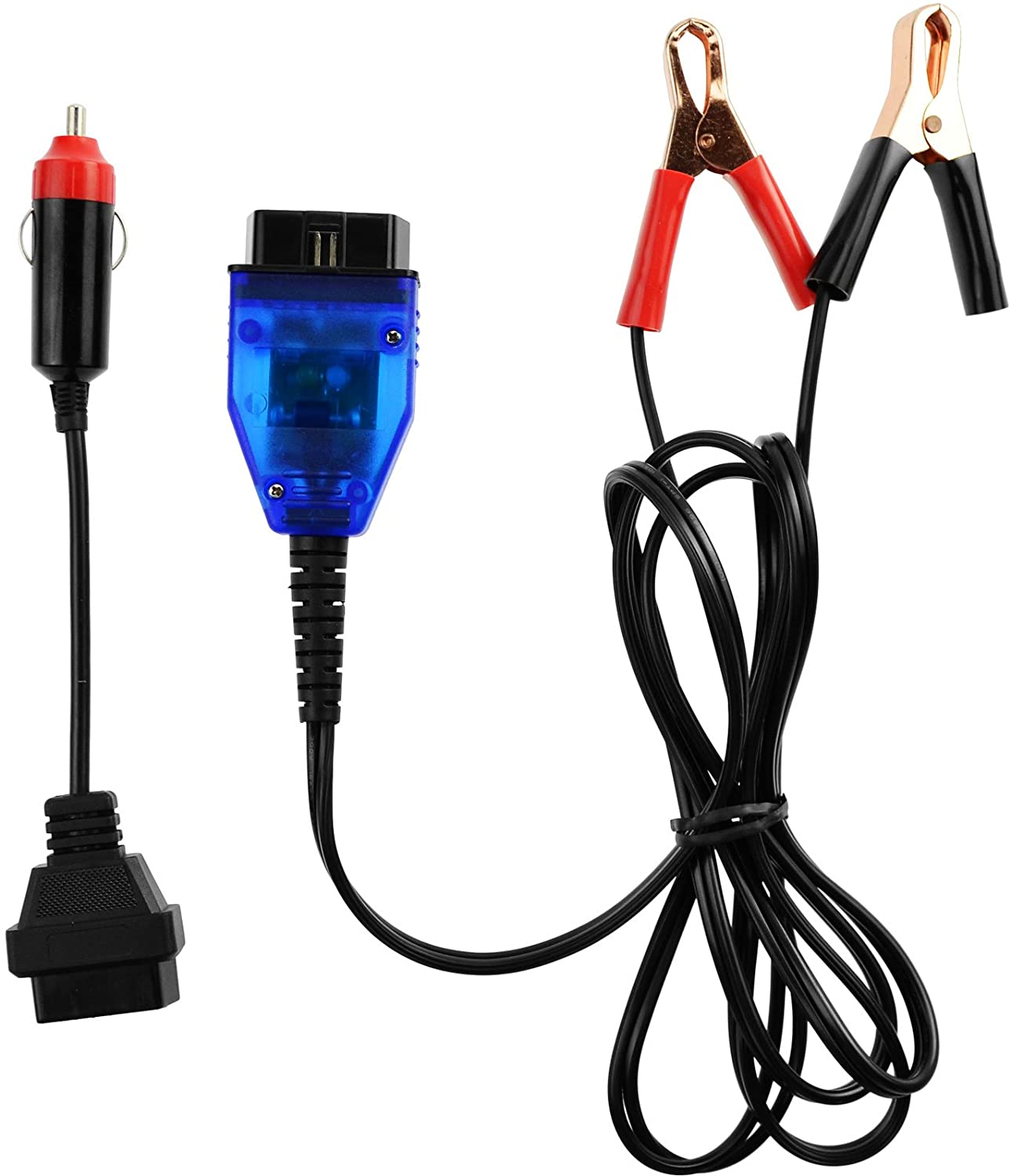 Allsun Car Memory Data Saver Automotive Emergency Power Supply Cable Battery Cable OBD II Memory Saver Connector Vehicle Clock Memory Saver Two 2 Alligator Clips and Cigarette Lighter Socket