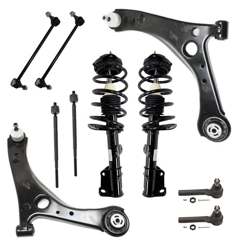 Detroit Axle - 10pc Front Struts Assembly, Lower Control Arms, Inner Outer Tie Rods, Sway Bar Links for 2008-2010 2011 2012 2013 2014 Chrysler Town & Country/Dodge Grand Caravan w/o Nivomat Sus.