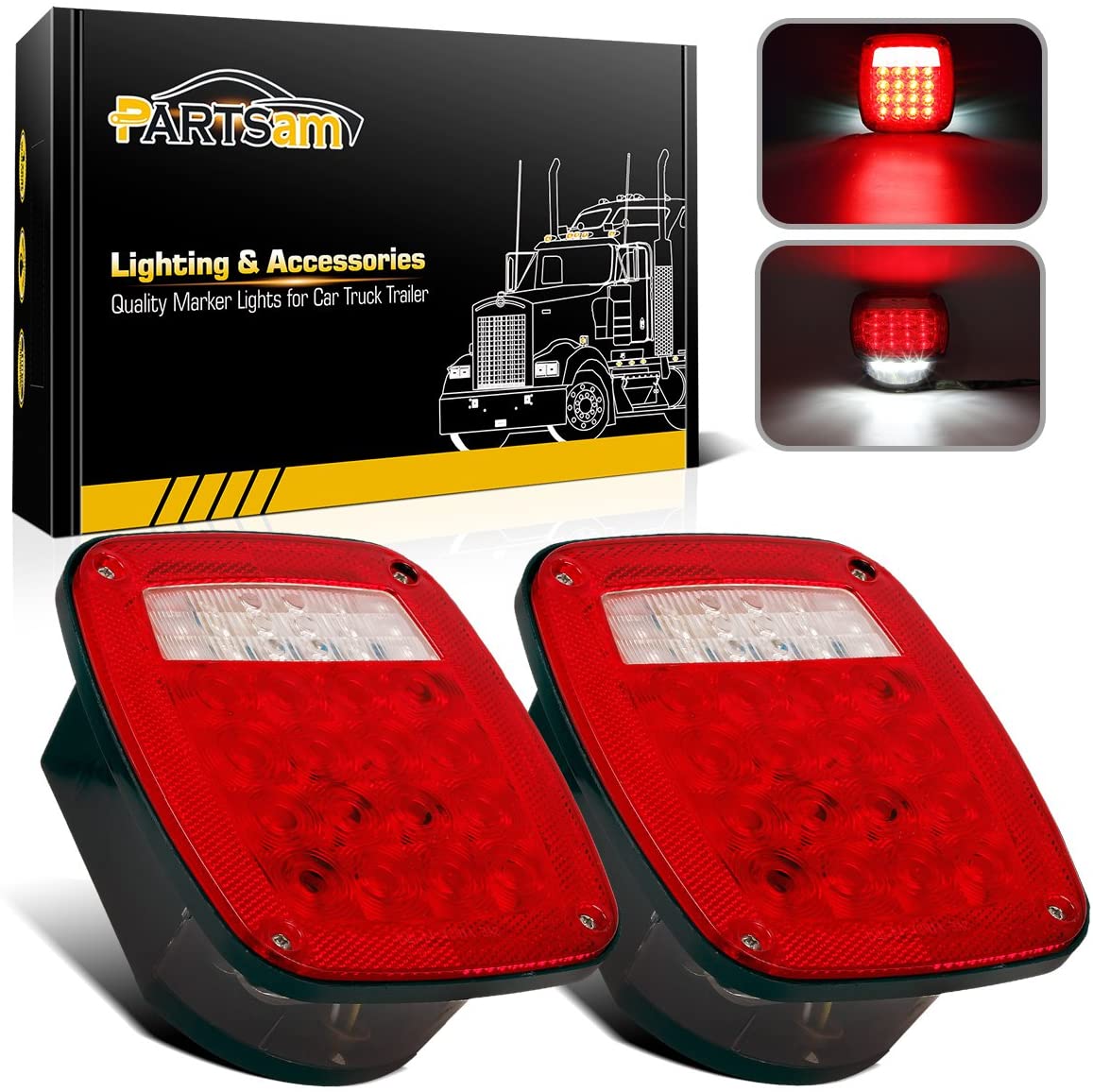 Partsam Pairs 38 LED Jeep Style Universal Tail Brake Turn Stop Licence Back up Reverse Lights Replacement for Jeep YJ TJ JK CJ Truck Trailer Boat RV,12V Stud Mounted Lamps Waterproof,Pack of 2