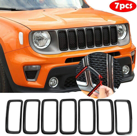 RT-TCZ Front Grill Grille Inserts for Jeep Renegade 2019 2020 ABS Grill Guard Cover Trim Black 7PCs