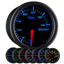 GlowShift Black 7 Color 35 PSI Turbo Boost Gauge Kit - Includes Mechanical Hose & Fittings - Black Dial - Clear Lens - for Car & Truck - 2-1/16" 52mm