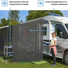 Goplus RV Awning Side Sun Shade, 9’ x 7’ Black Mesh Sunshade Screen with Complete Kits, Motorhome Camping Trailer Canopy, Outdoor Sun Blocker Net Side Shade