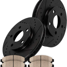 CRK13629 FRONT 299 mm Black Drilled/Slotted 5 Lug [2] Brake Disc Rotors + [4] Metallic Brake Pads