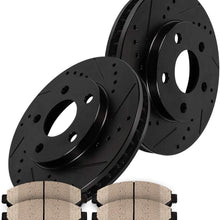 CRK14765 REAR 280 mm Black Drilled/Slotted 5 Lug [2] Brake Disc Rotors + [4] Metallic Brake Pads