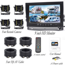 Padarsey Backup Camera System, 4 Split Screen 9'' Quad View Display HD Monitor with DVR Recording Function, Waterproof Night Vision Cameras x 4 for Truck Trailer Heavy Box Truck RV Camper Bus