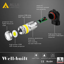 Alla Lighting 2800lm H10 9145 LED Lights Bulbs 8000K Ice Blue Xtreme Super Bright Fog Light COB-72 PY20D 9140 9155 9040 9045 Replacement