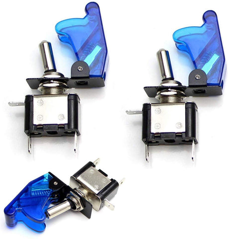 iJDMTOY (2) Aircraft Style 12V/20A Blue LED Light Up On/OFF SPST Toggle Switch w/Safety Flip Cover For Fog Daytime Running Light, Lightbar, etc