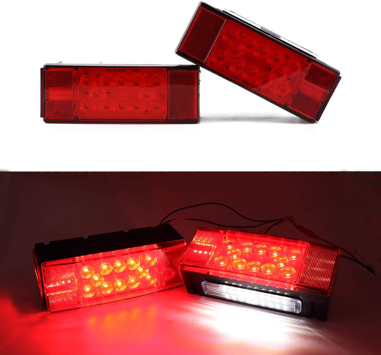 LivTee Super Bright 12V Waterproof Trailer Lights LED kit Brake Stop Tail License Lights for Camper Truck RV Boat Snowmobile, Red/White