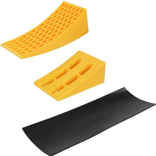 Dumble RV Leveling Blocks - 1 Camper Level Ramp - 1 RV Wheel Chock for Stability - Black Mat for Traction - 4-inch Lift