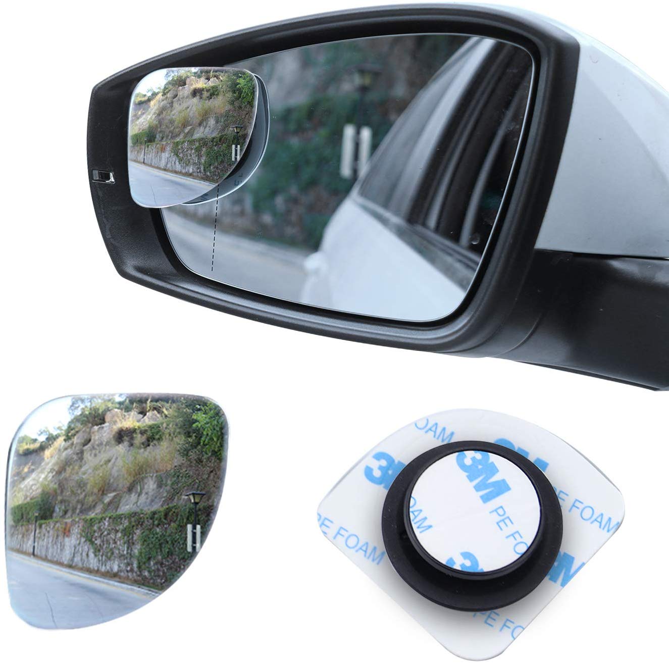LivTee Blind Spot Mirror，Fan Shaped 2.5‘’ HD Glass Frameless Convex Rear View Mirror with wide angle Adjustable Stick for Cars SUV and Trucks, Pack of 2