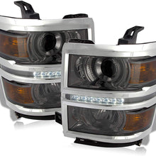 For 14-16 Chevy Silverado 1500 LED Projector Smoke Pair Headlights Headlamps Amber Reflector