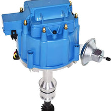 A-Team Performance HEI Complete Distributor 65K-Volt Coil, 8 Cylinders Compatible with BBF Big Block Ford 351C 351M 400M 429 460 One Wire Installation Blue Cap