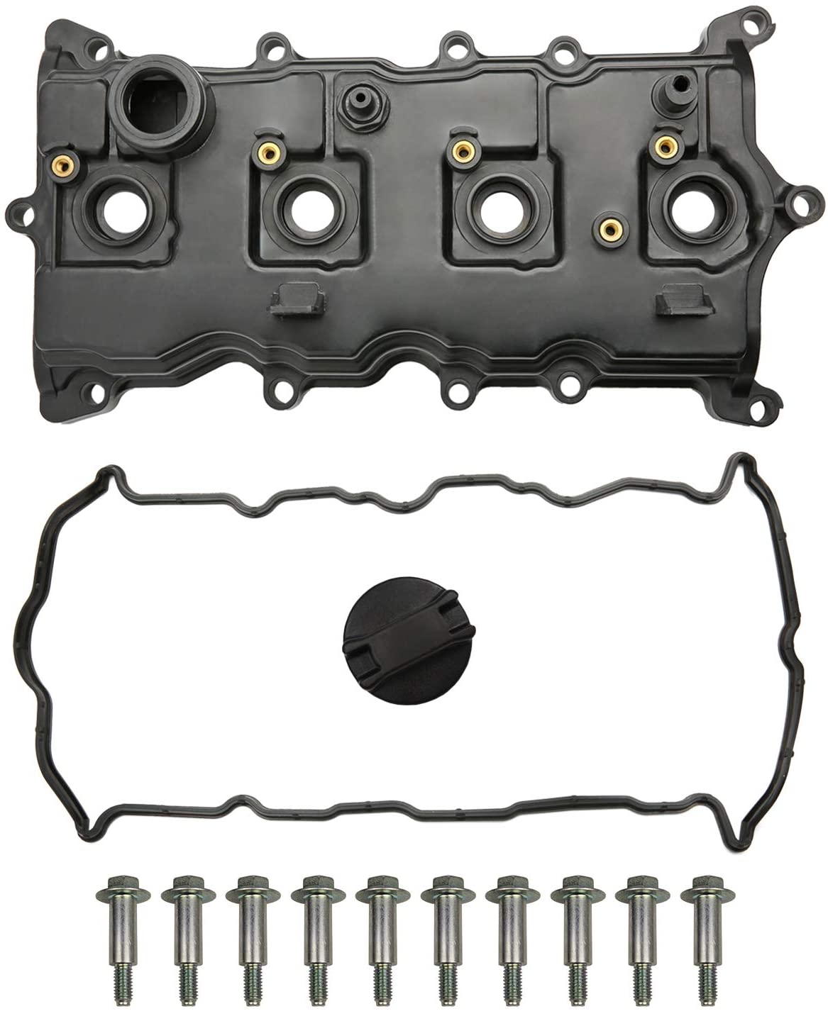 Engine Valve Cover Kit with Oil Cap & Gasket & Bolts & PCV Valve Compatible with Nissan 2007-2012 Sentra 2007-2013 ALTIMA 2.5L L4 2007-2011 ALTIMA Hybrid ELECTRIC/GAS Part# 13264-JA00A 13270-JA00A