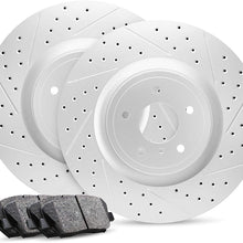 Rear Set R1 Concepts Carbon Geomet Drill/Slot Brake Rotors Kit + Ceramic Brake Pads