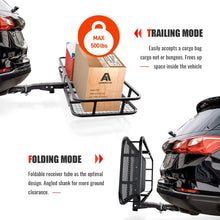 Hitch Mount Cargo Carrier with Cargo Net and Anti-rattle Stabilizer 60" x 21" x 6" Folding Cargo Basket with 500 LB Capacity Fits 2" Receiver for Car SUV Pickup (USPTO Patent Pending)