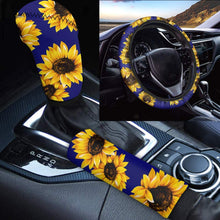 GLENLCWE Sunflower Blue Background Car Steering Wheel Cover Gear Shift Knob Cover & Handbrake Cover Four Seasons Universal 3-Piece Set